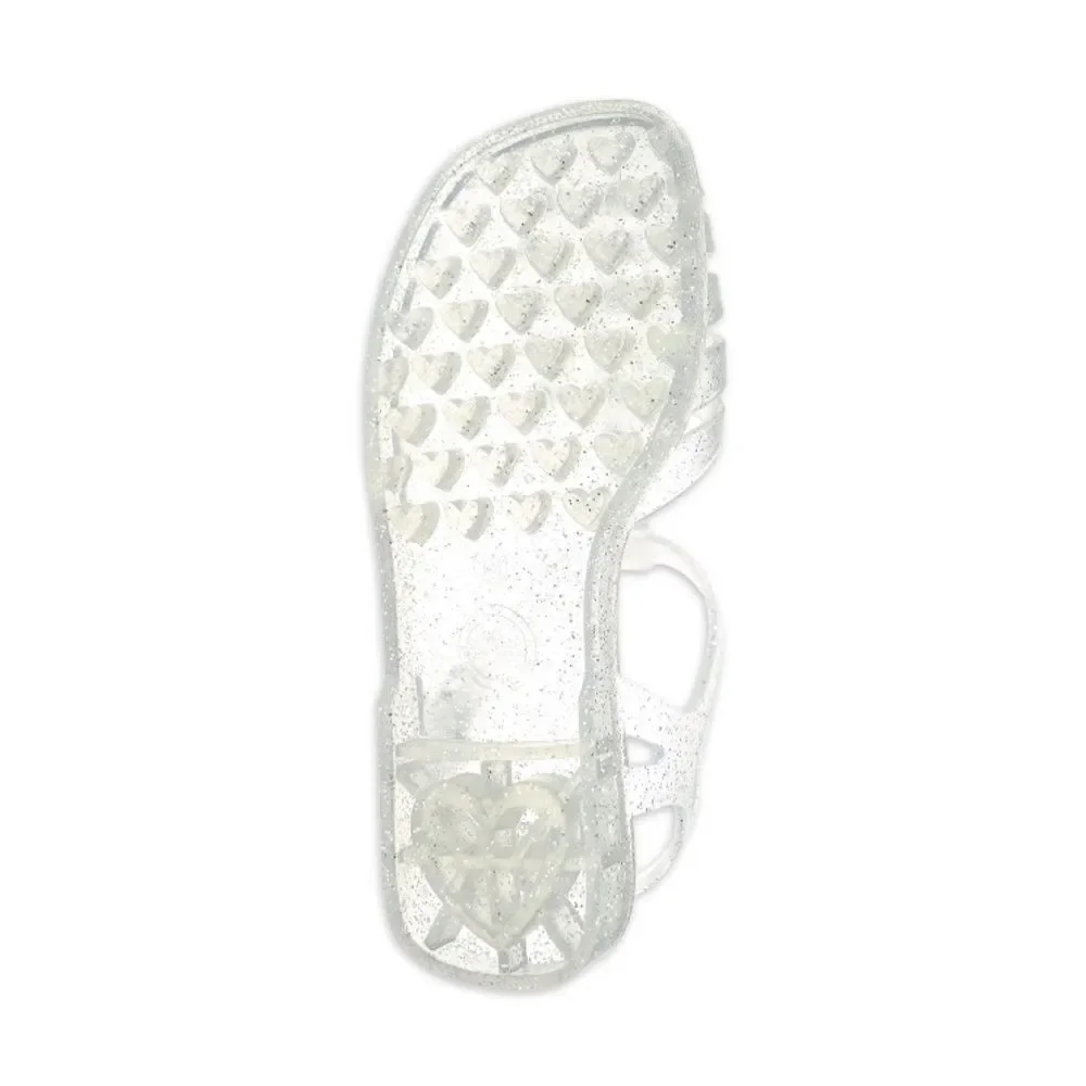 Little Girl's Crystal Jelly Silver Glitter Studded Sandals Shoes Size 2